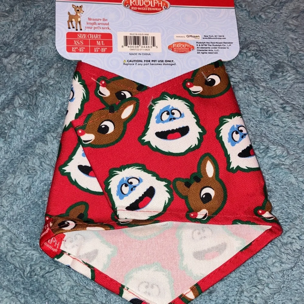Rudolph The Red Nosed Reindeer Holiday Pet Bandana XS/S New